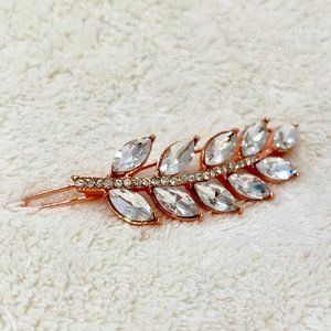NWOT Rose Gold Tone Rhinestone Leaf Barrette